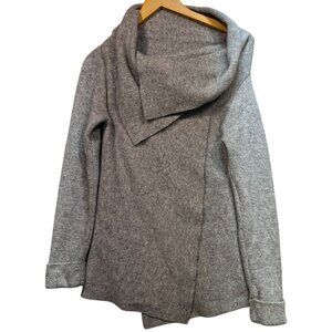 Chiaramente Women's Boiled Wool Cowl Neck Wrap Cardigan Long Sleeve Size S Gray